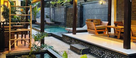 Villa, 3 Bedrooms, Private Pool | Living area | 50-inch LED TV with digital channels, TV, streaming services