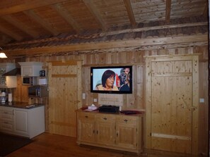 Superior Chalet, 2 Bedrooms | Living area | Flat-screen TV, fireplace, DVD player