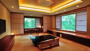 Deluxe Tatami Room, Mountain View | Bathroom | Shower, hair dryer, slippers, electronic bidet