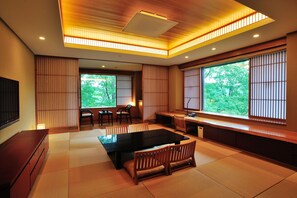 Deluxe Tatami Room, Mountain View | Bathroom | Shower, hair dryer, slippers, electronic bidet
