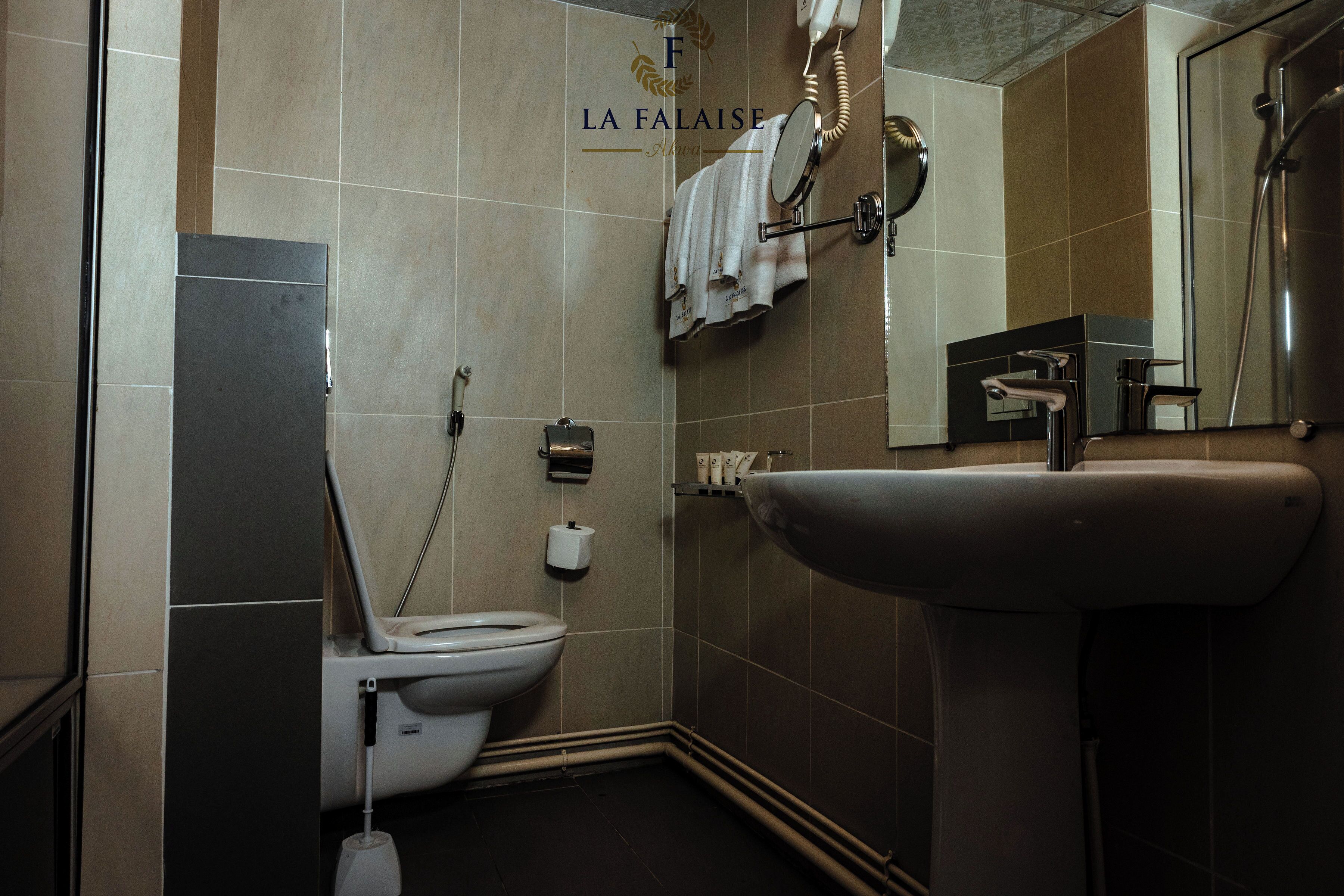 Ensemble baignoire-douche, articles de toilette (gratuits)