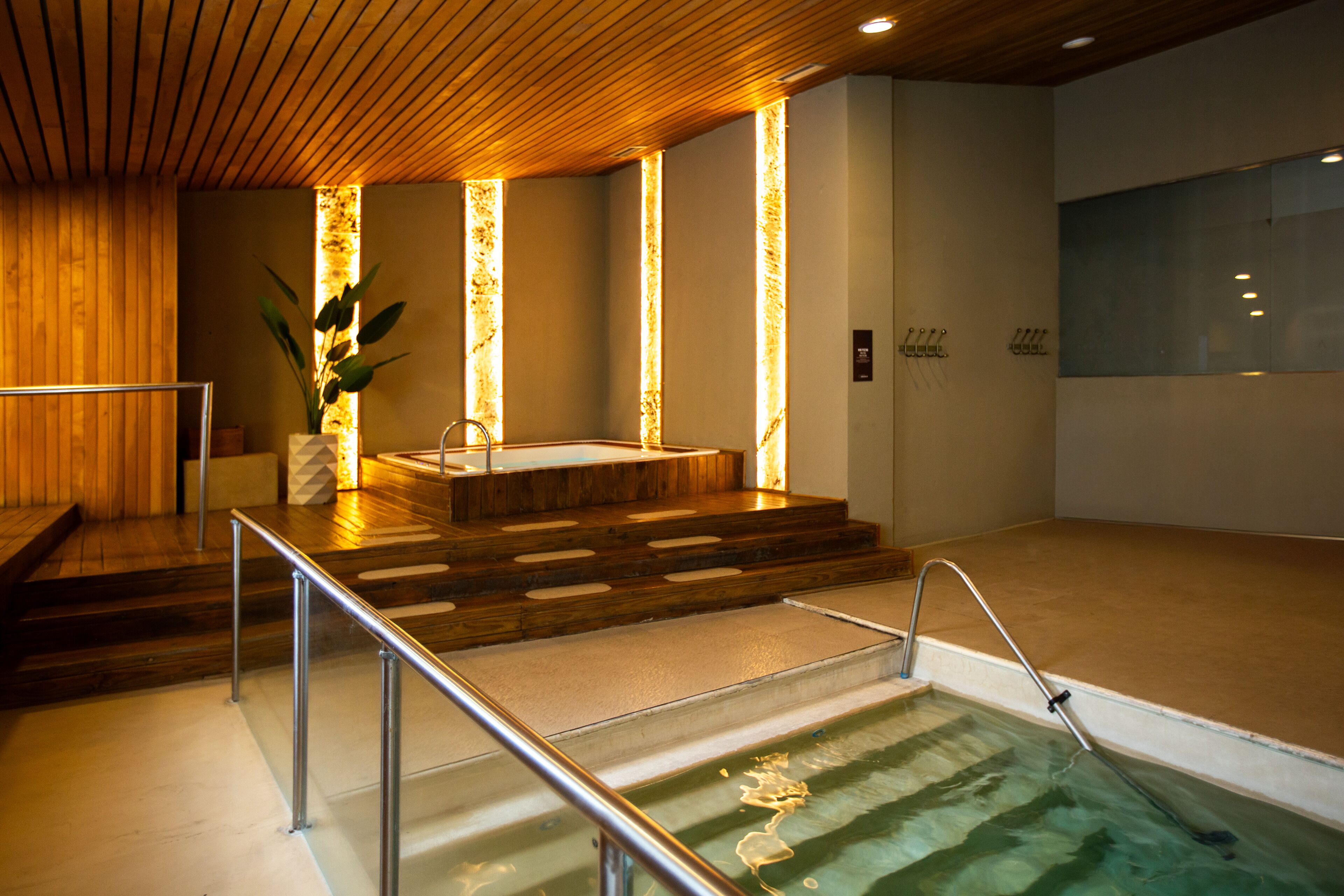 Un sauna, una bañera de hidromasaje, tratamientos faciales