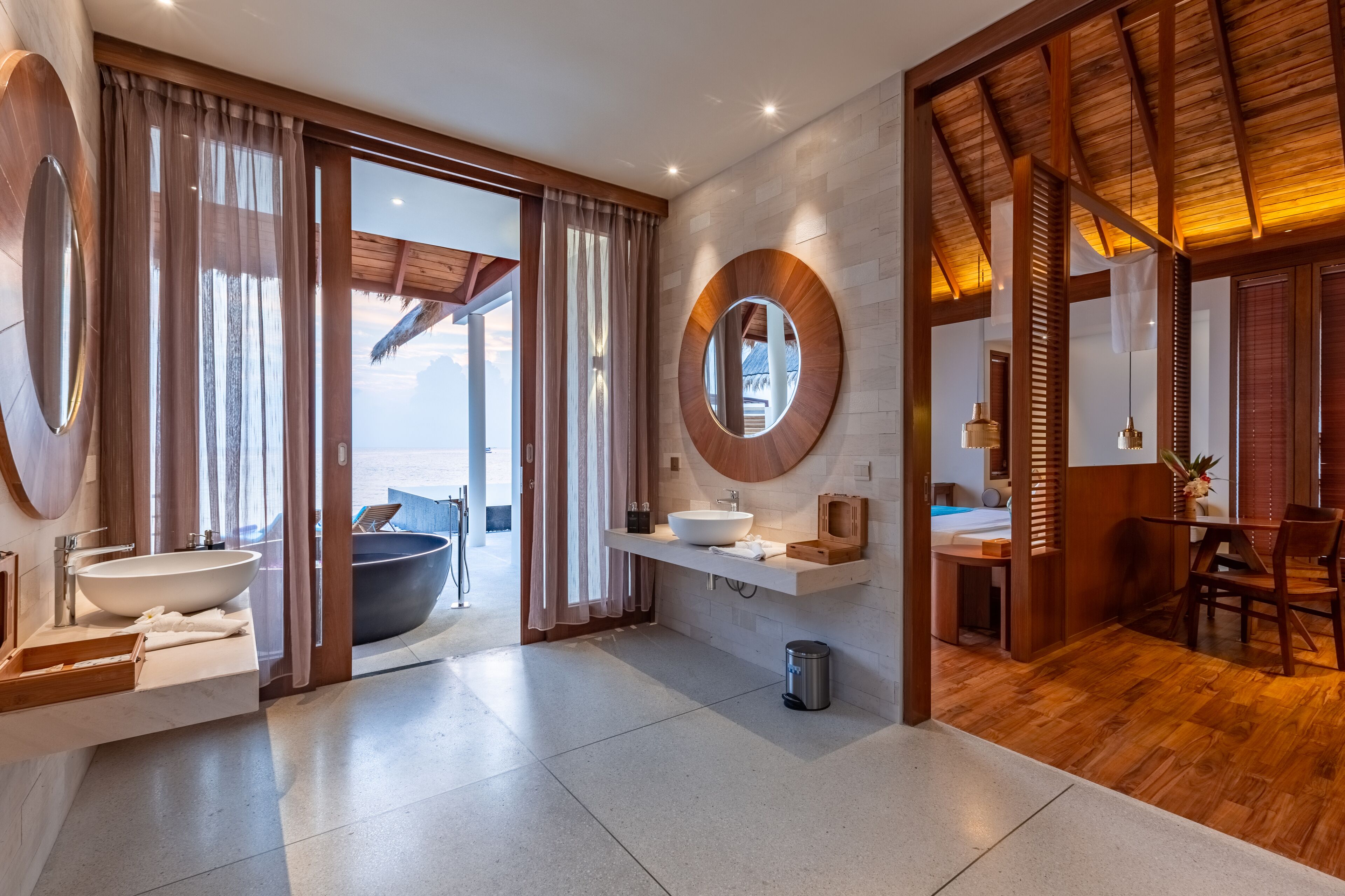 sunset ocean pool villa | bathroom | separate bathtub and shower, deep-soaking bathtub, free toiletries