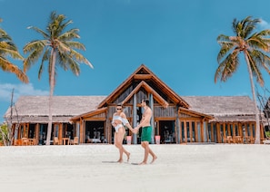 Private beach, white sand, free beach shuttle, sun loungers