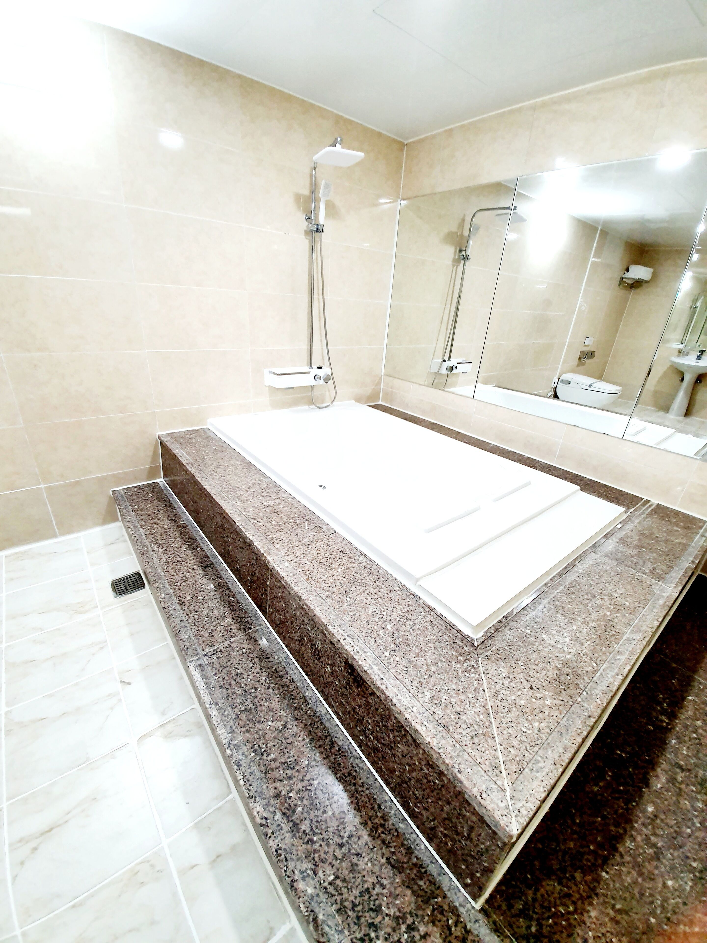 suite | bathroom | combined shower/bathtub, deep-soaking bathtub, designer toiletries