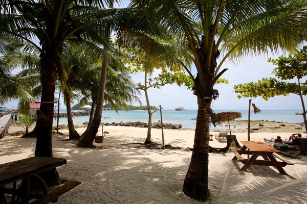 On the beach, sun loungers, beach umbrellas, beach volleyball