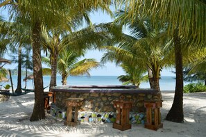 On the beach, sun loungers, beach umbrellas, beach volleyball - Palm Beach Bungalow Resort (Koh Rong)