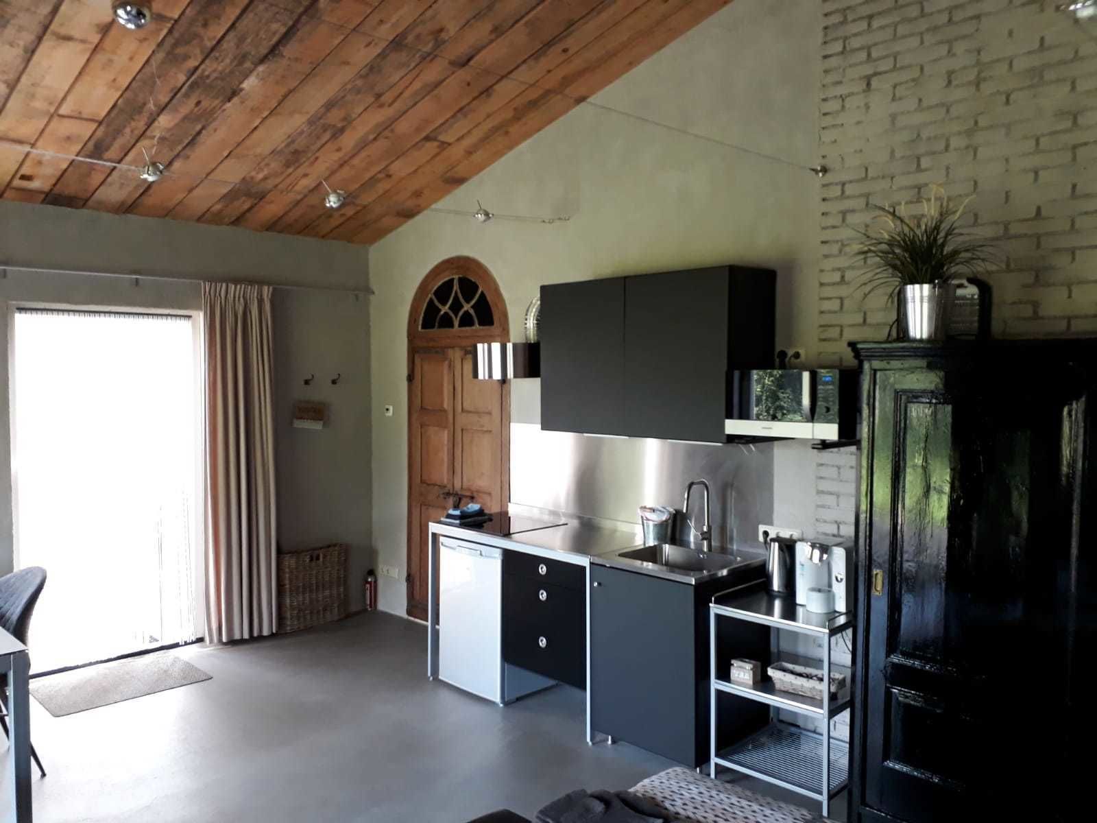 Studio – panorama, 1 queensize-seng, hageutsikt (Framboos) | Eget kjøkken | Kjøleskap, mikrobølgeovn, ovn og kokeplater