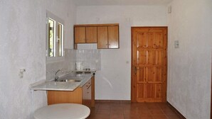 Una cocina compacta con un lavamanos, encimera y armarios de madera.