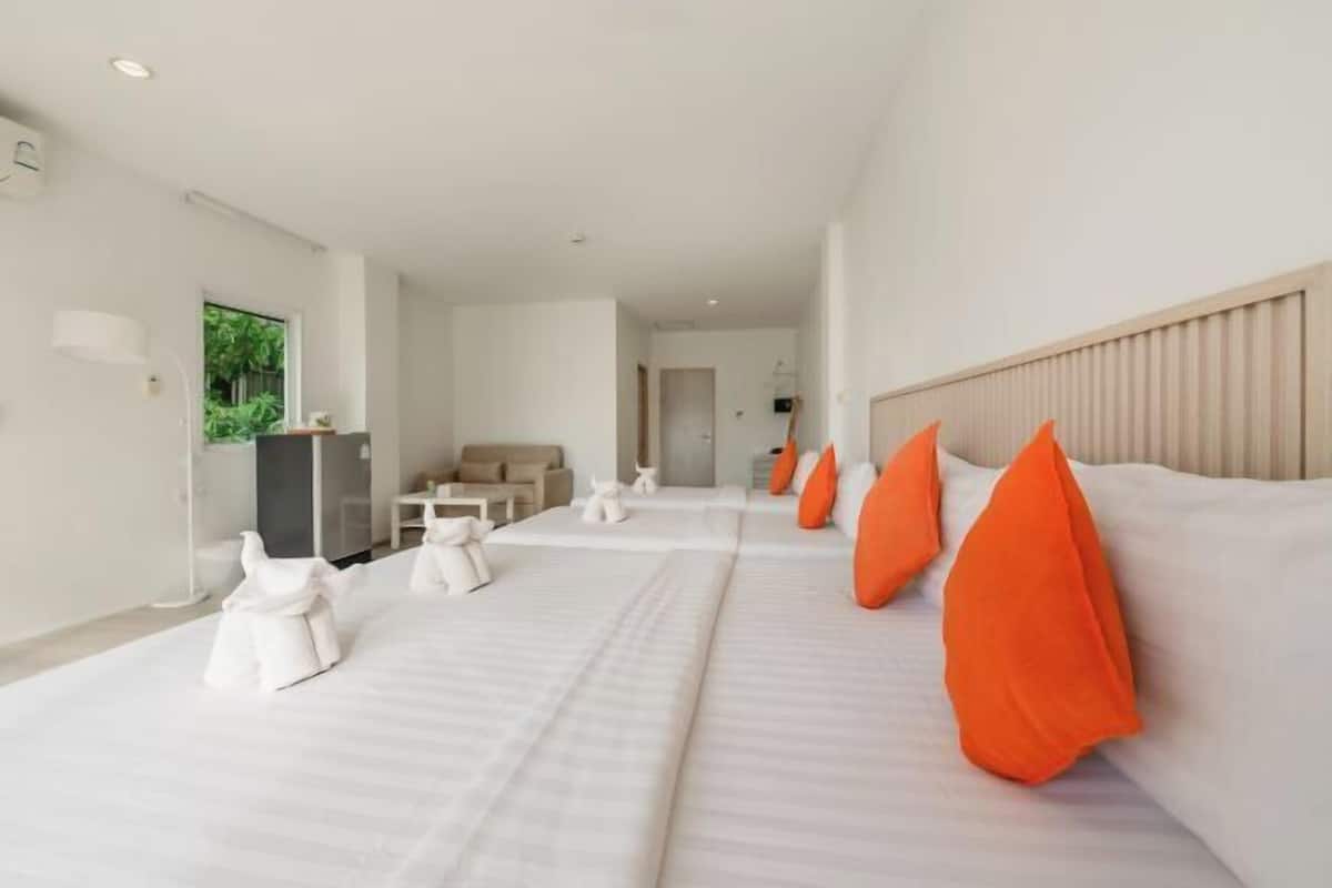 Premium bedding, desk, laptop workspace, free WiFi