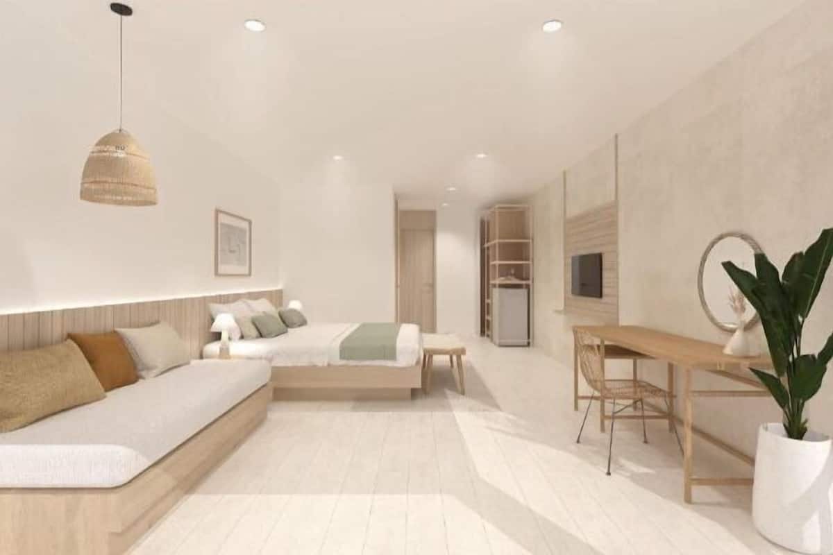 Premium bedding, desk, laptop workspace, free WiFi