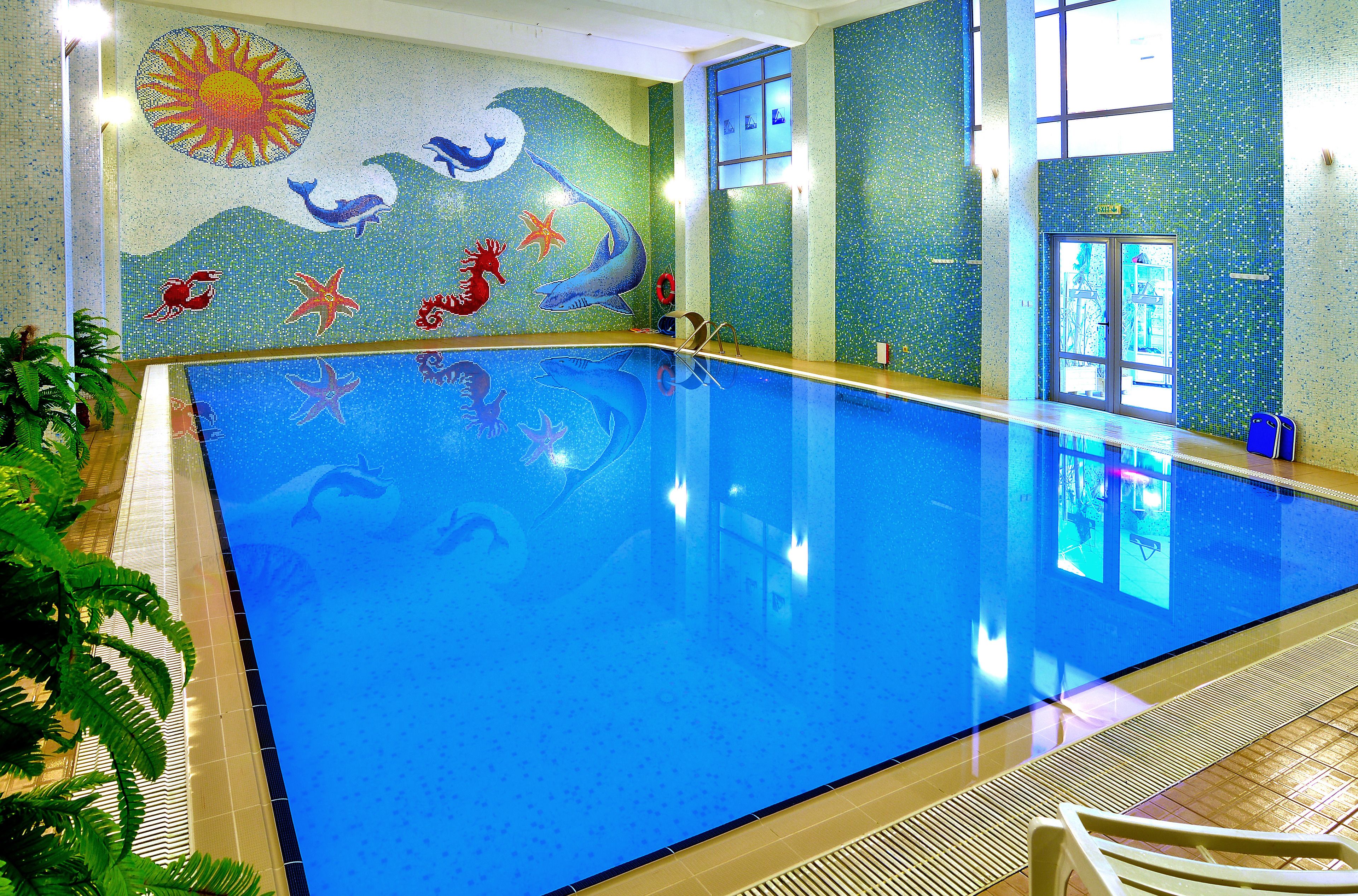 Indoor pool, open 10:00 AM to 6:00 PM, sun loungers