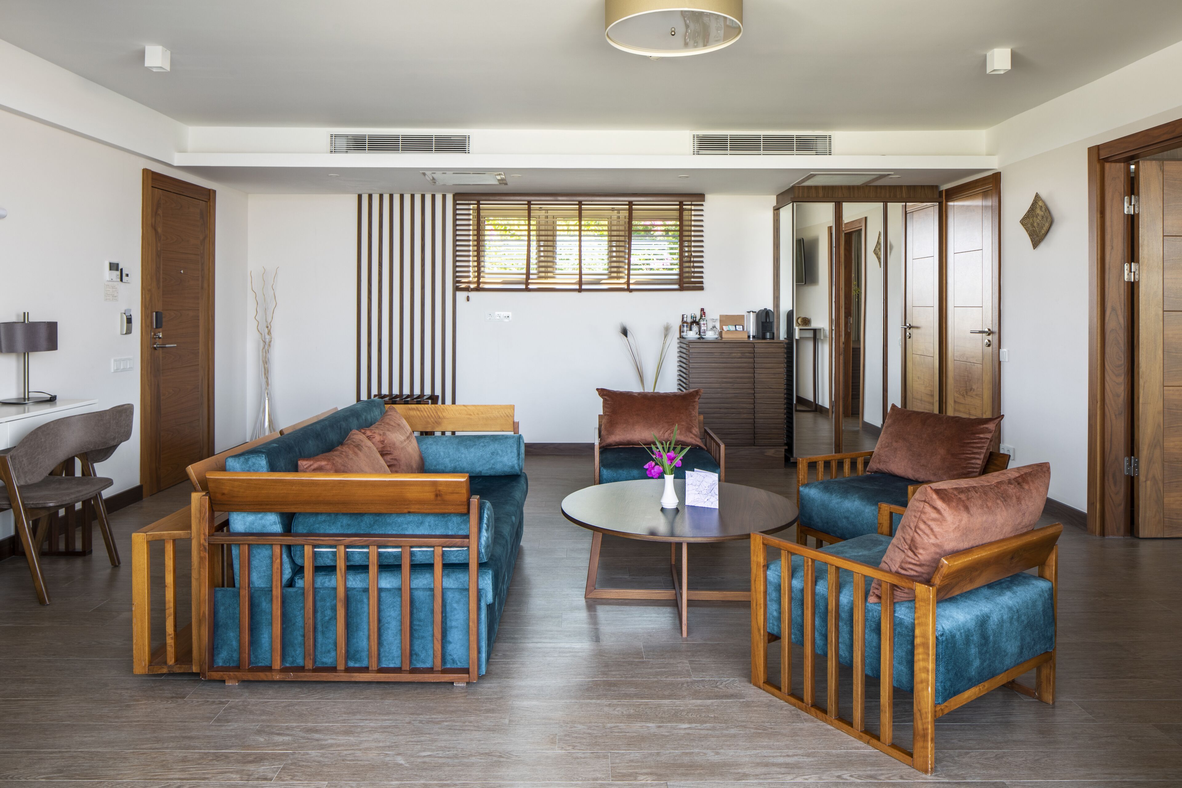 suite, sea view | living area | 32-inch lcd tv with satellite channels, tv, heated floors