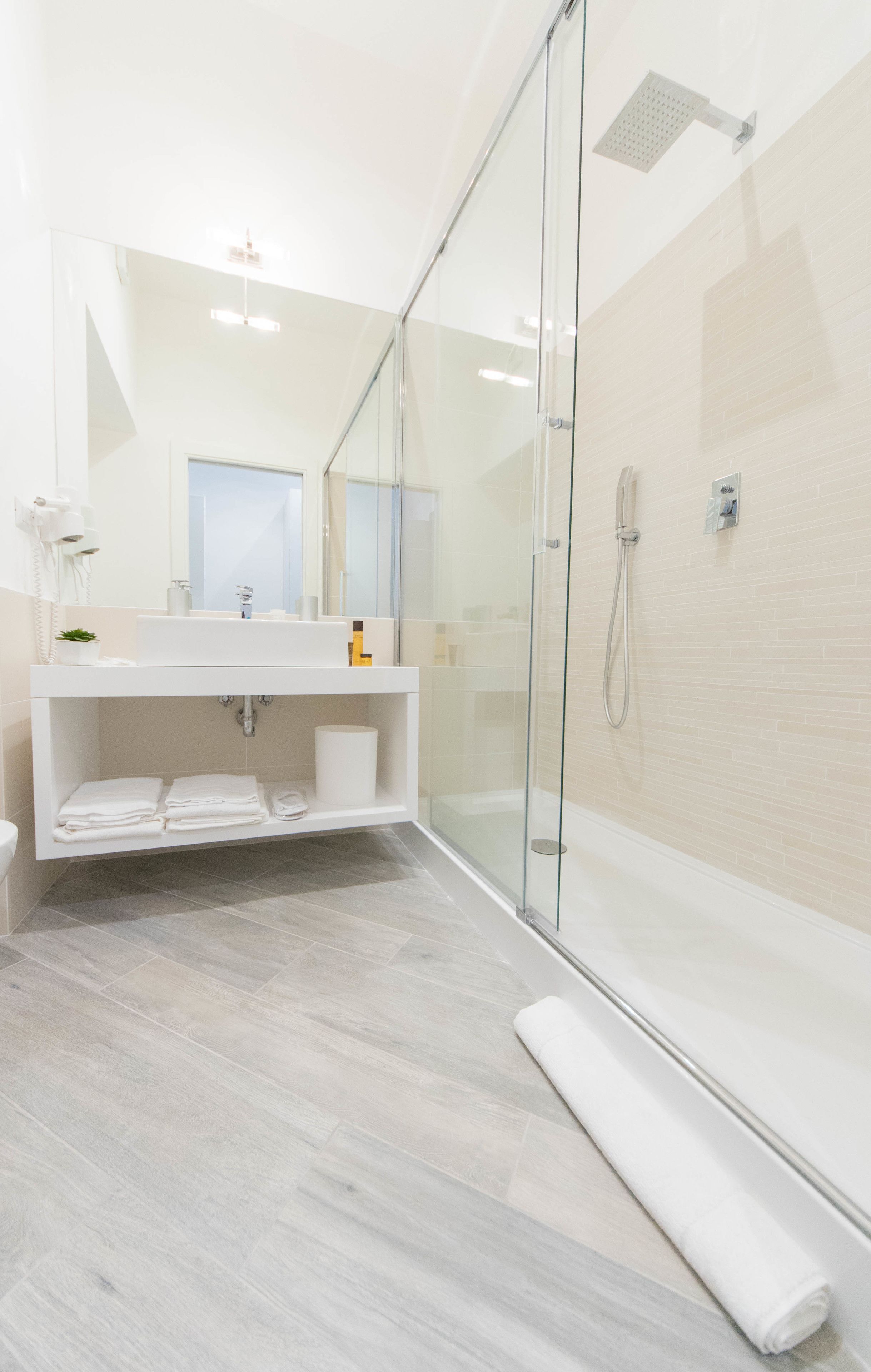 Shower, rainfall showerhead, hair dryer, bidet