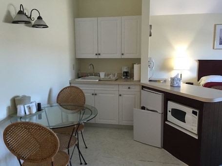 Mini-fridge, microwave, coffee/tea maker