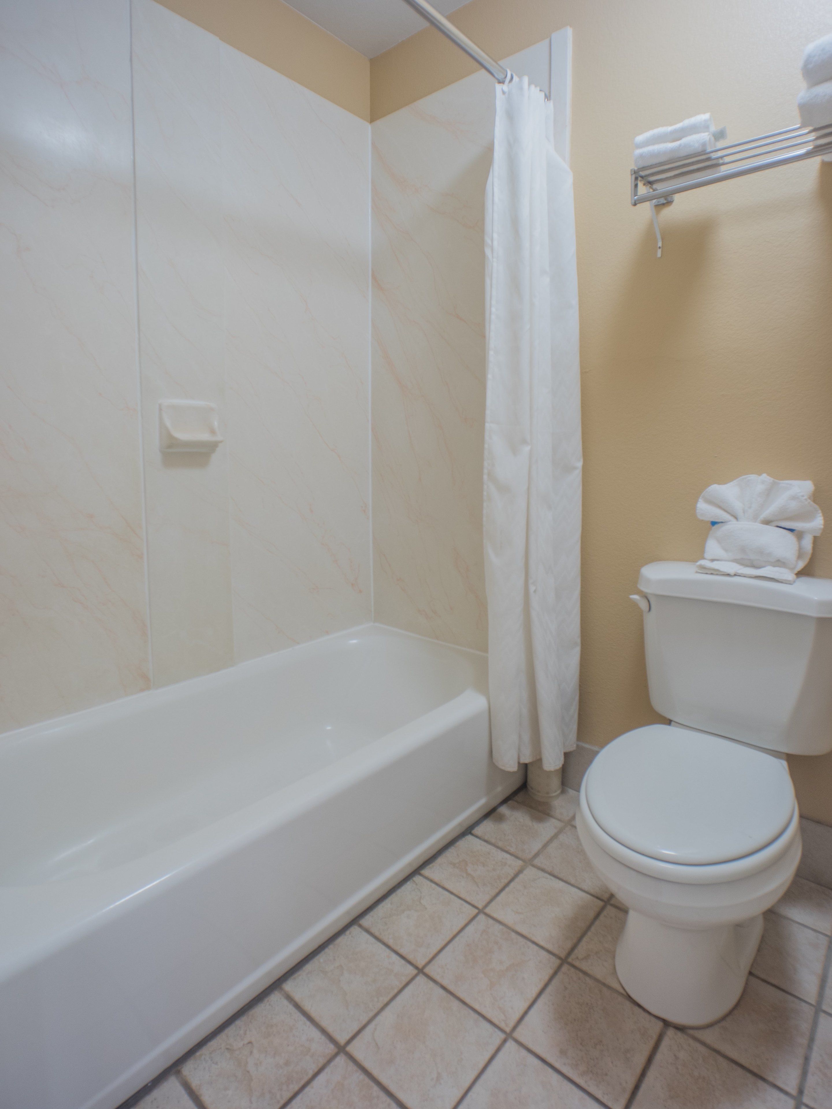 combined shower/bathtub, free toiletries, hair dryer, towels