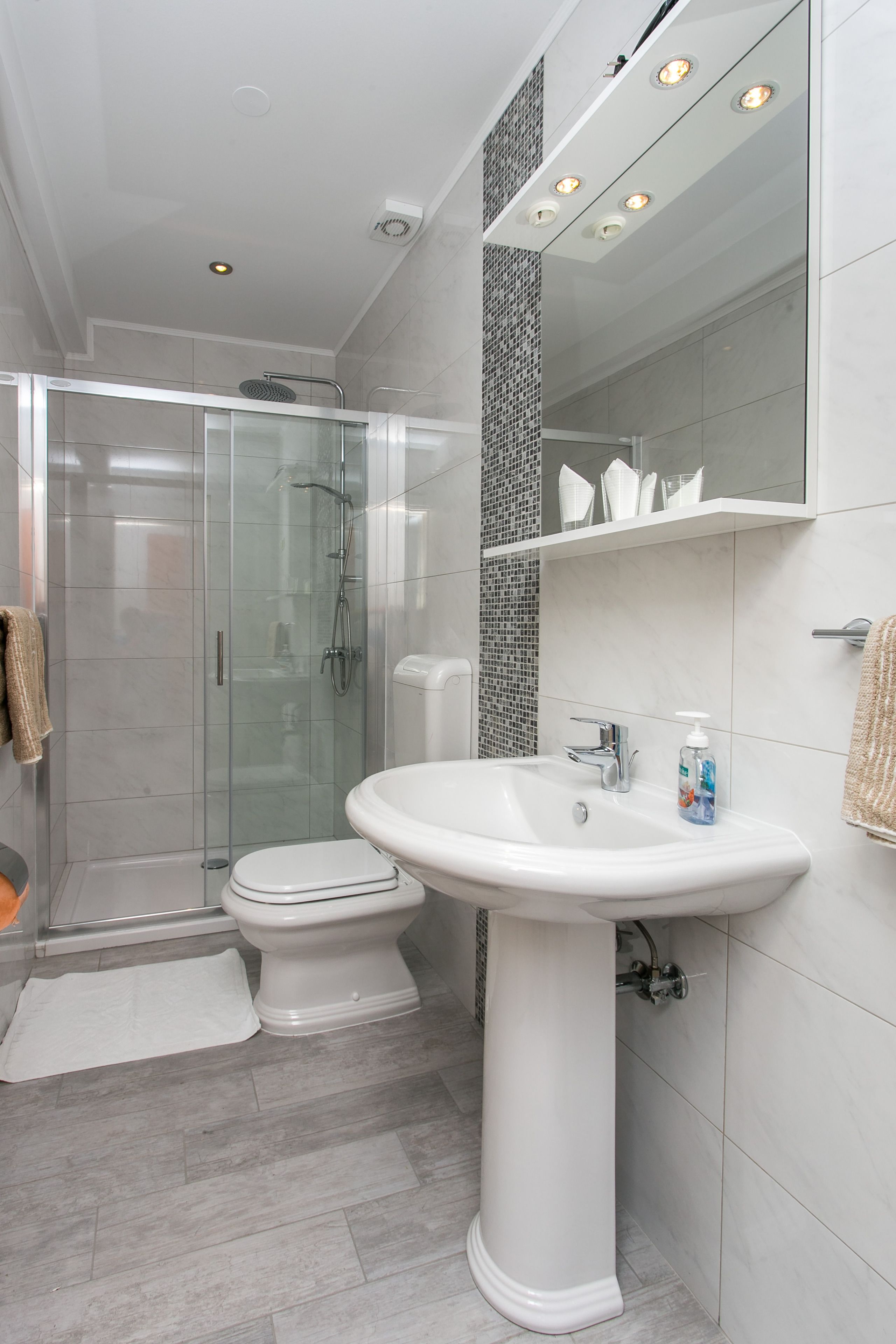 studio, terrace, sea view | bathroom | shower, towels