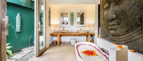 Villa, 3 Bedrooms, Private Pool | Bathroom | Separate bathtub and shower, deep-soaking bathtub, rainfall showerhead
