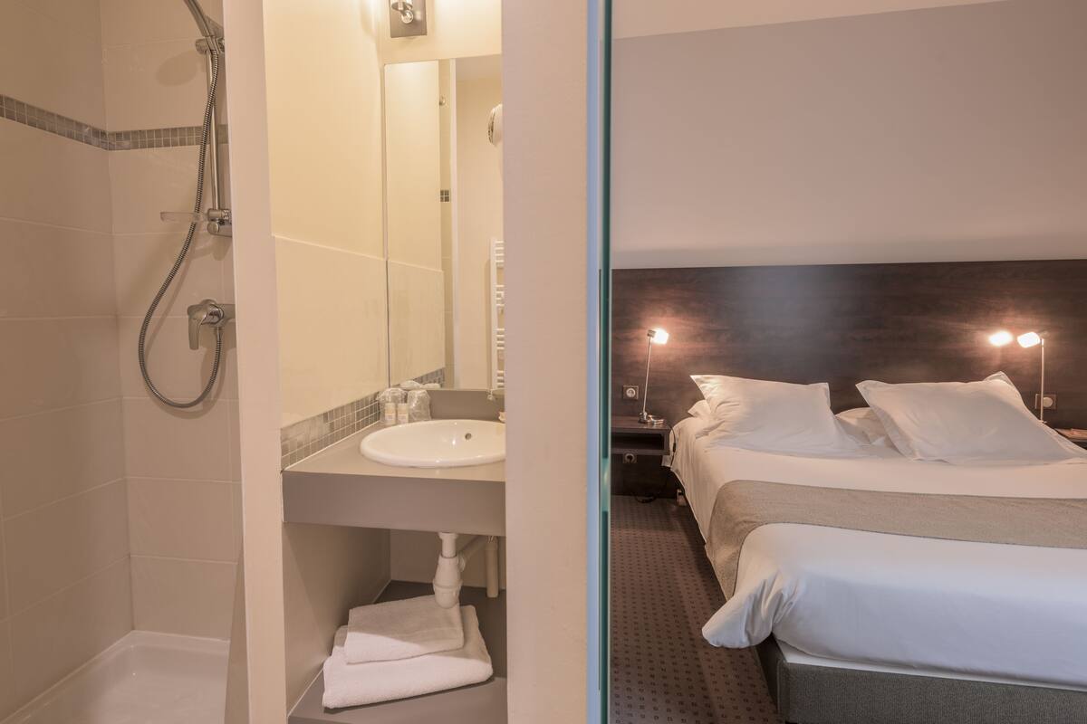 standard room, 1 double bed | bathroom | shower, free toiletries, hair dryer, towels
