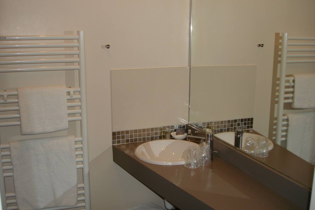comfort double room | bathroom | shower, free toiletries, hair dryer, towels
