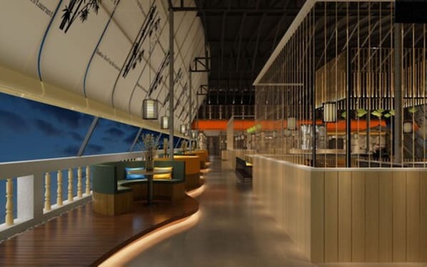 Breakfast, lunch, dinner served; international cuisine