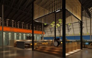 Breakfast, lunch, dinner served; international cuisine