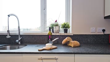 Luxury Penthouse, 2 Bedrooms, Terrace, City View | Private kitchen | Fridge, microwave, stovetop, coffee/tea maker