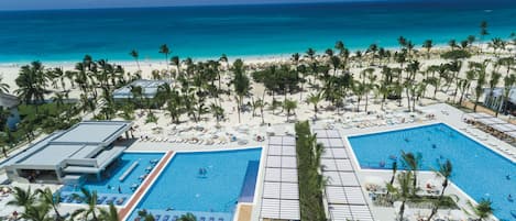 Outdoor pool, pool umbrellas, pool loungers