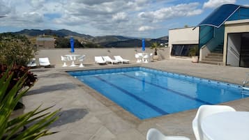 Outdoor pool, pool loungers
