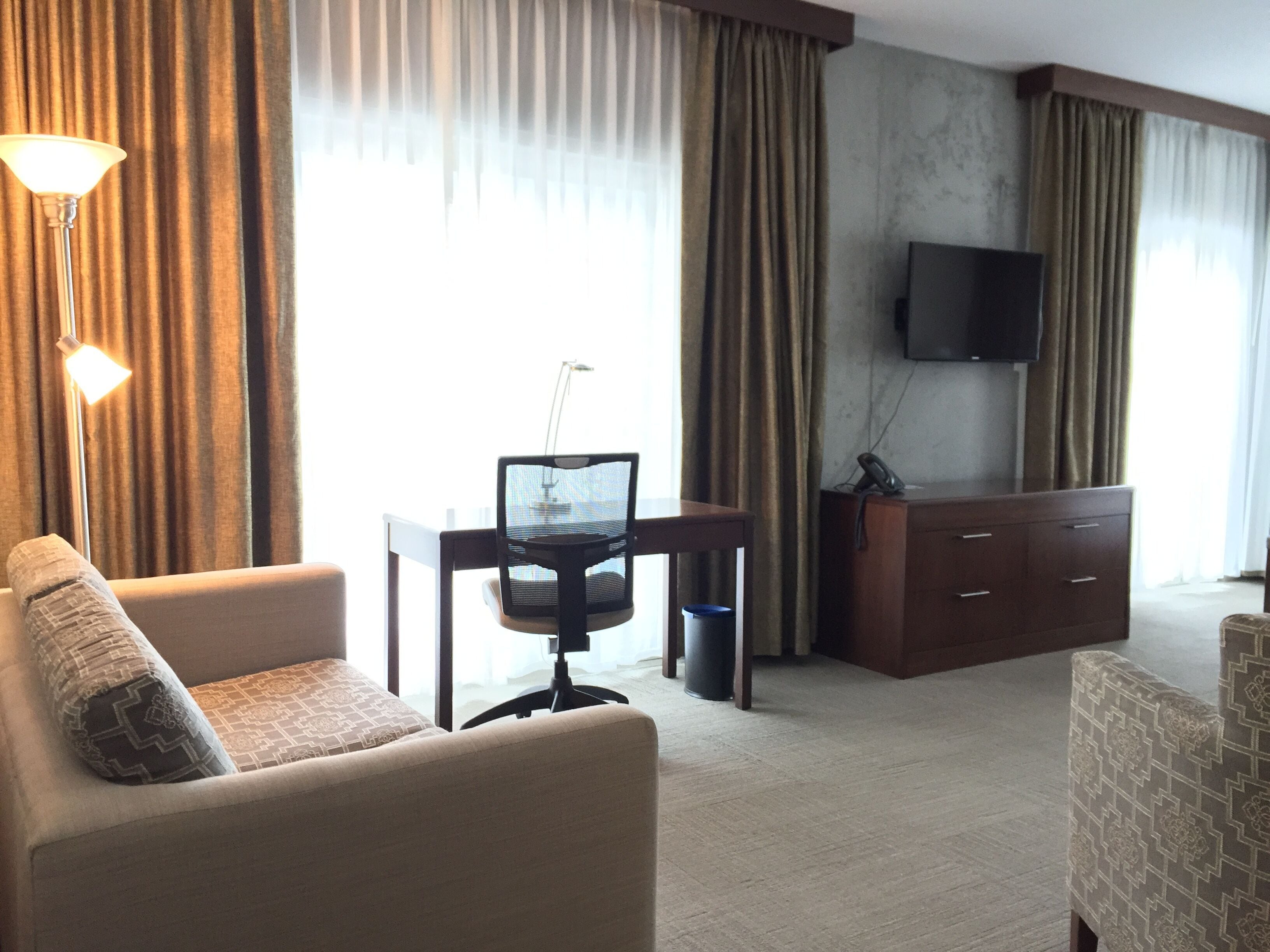 comfort room, 1 king bed with sofa bed, kitchenette | desk, laptop workspace, blackout curtains, soundproofing