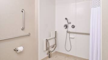 Room, 2 Queen Beds, Accessible, Non Smoking (Roll-in Shower) | Bathroom | Free toiletries, hair dryer, towels