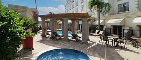 Indoor pool, outdoor pool, open 9:00 AM to 10:00 PM, sun loungers