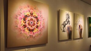 A gallery with three artworks on display. - Line Plus Hotel (Gimpo)