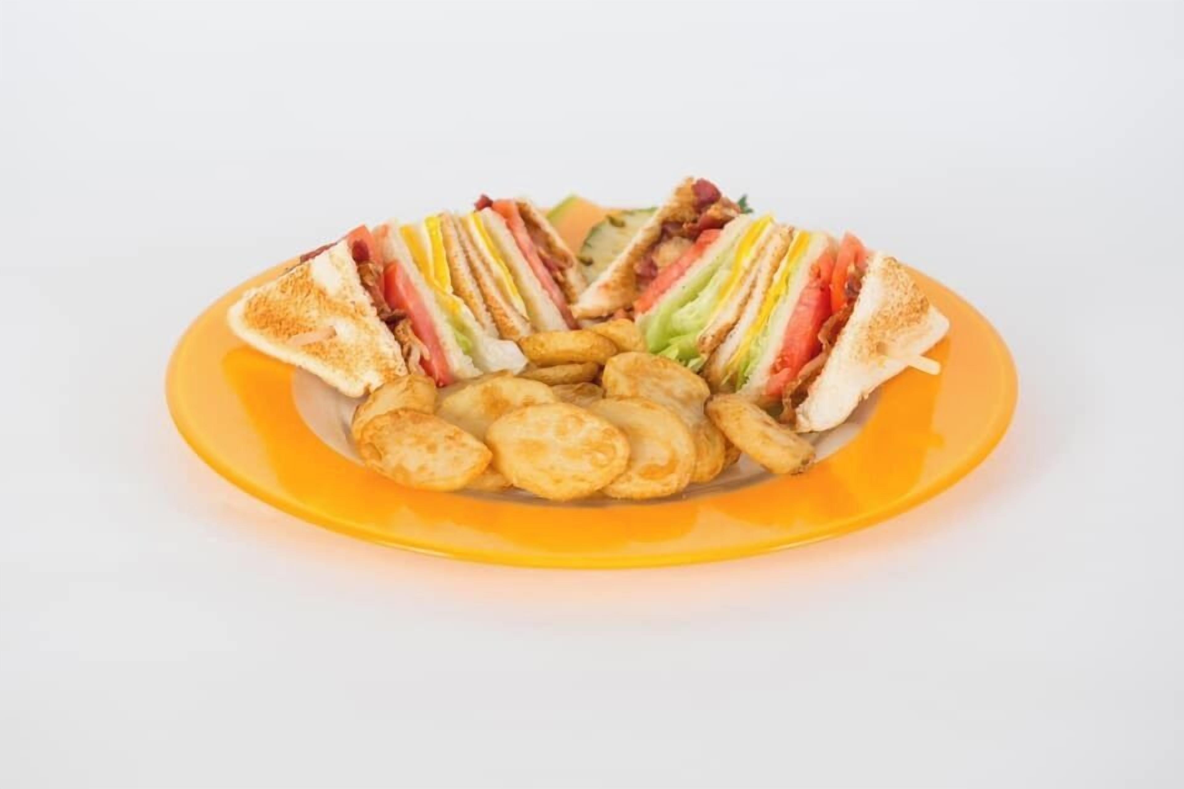 Un plato con un sándwich y papas fritas.