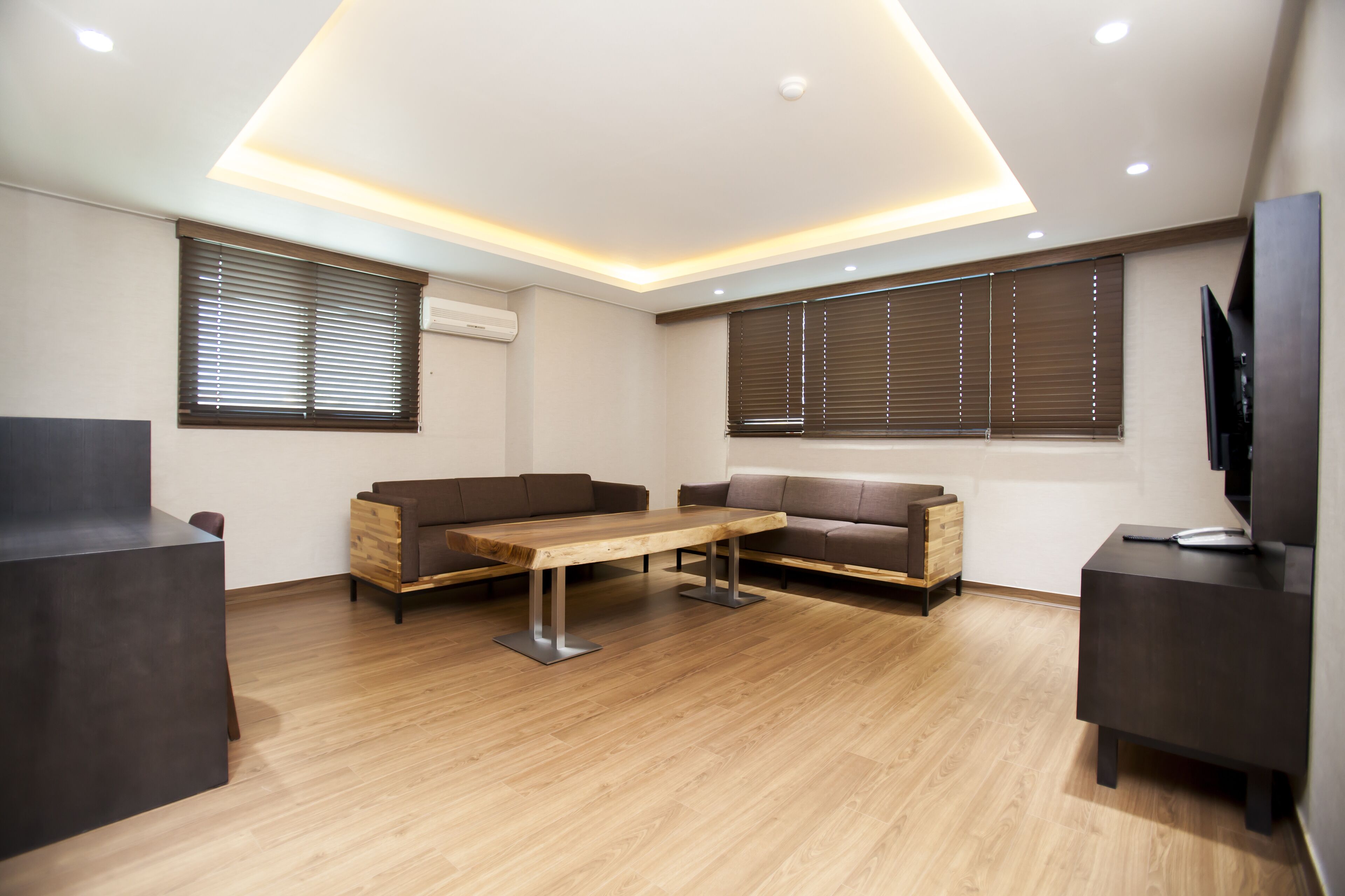 deluxe studio suite, 1 king bed, non smoking | living room | 47-inch led tv with cable channels, tv, heated floors