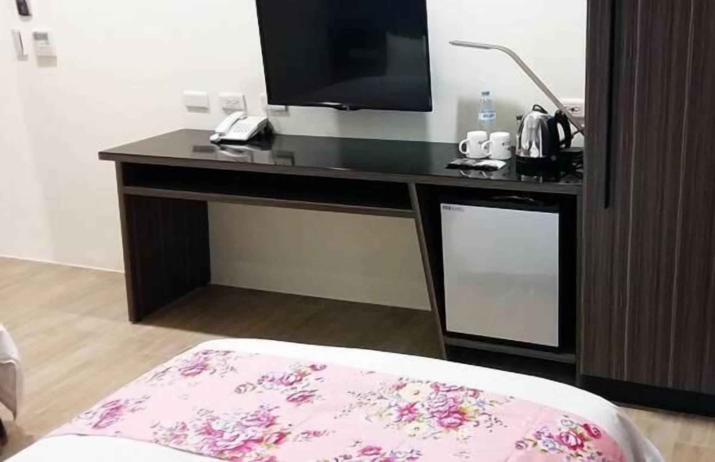 desk, blackout curtains, soundproofing, iron/ironing board