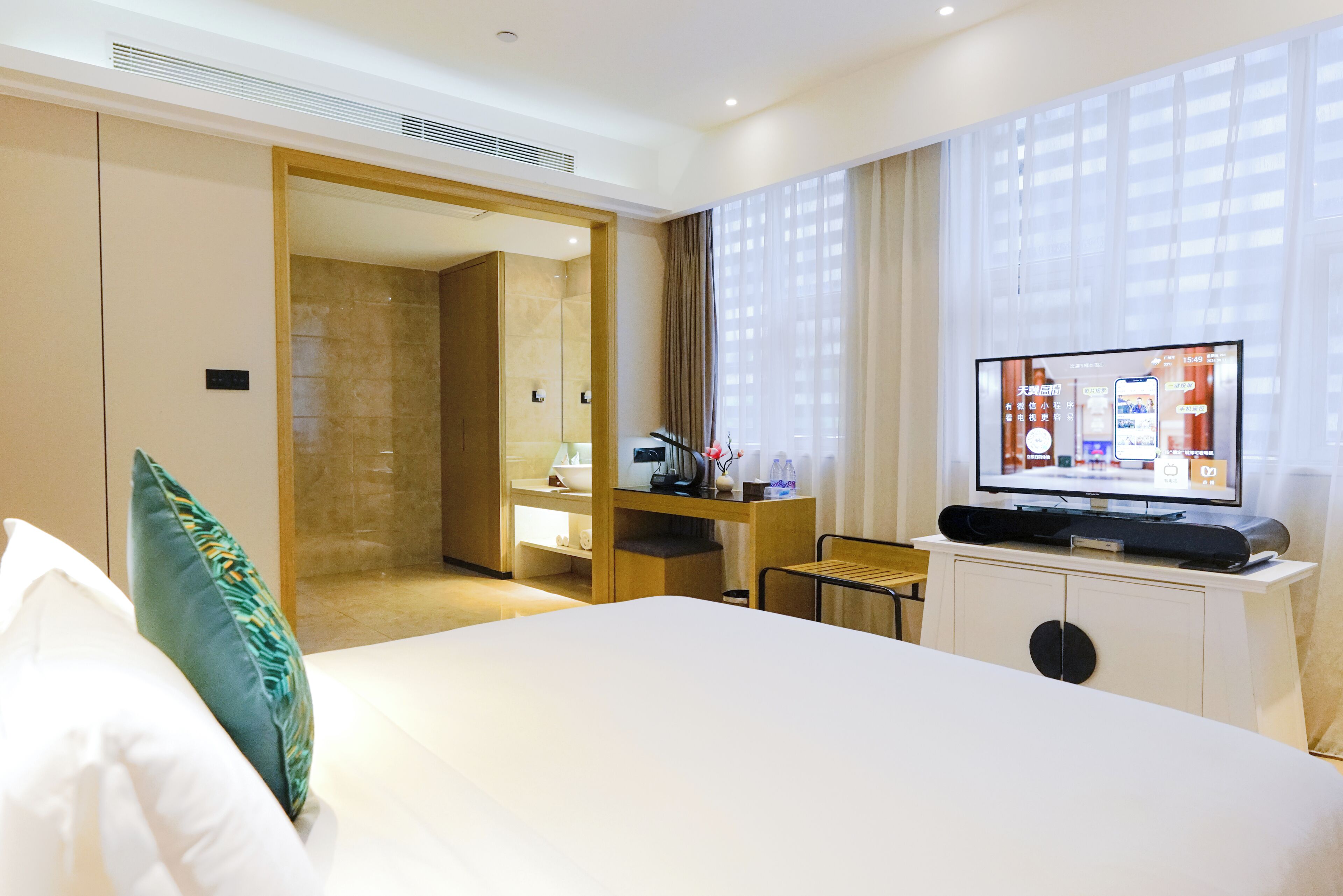 Premium bedding, down comforters, memory foam beds, in-room safe