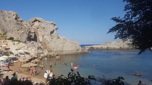 Beach nearby, sun loungers, beach umbrellas