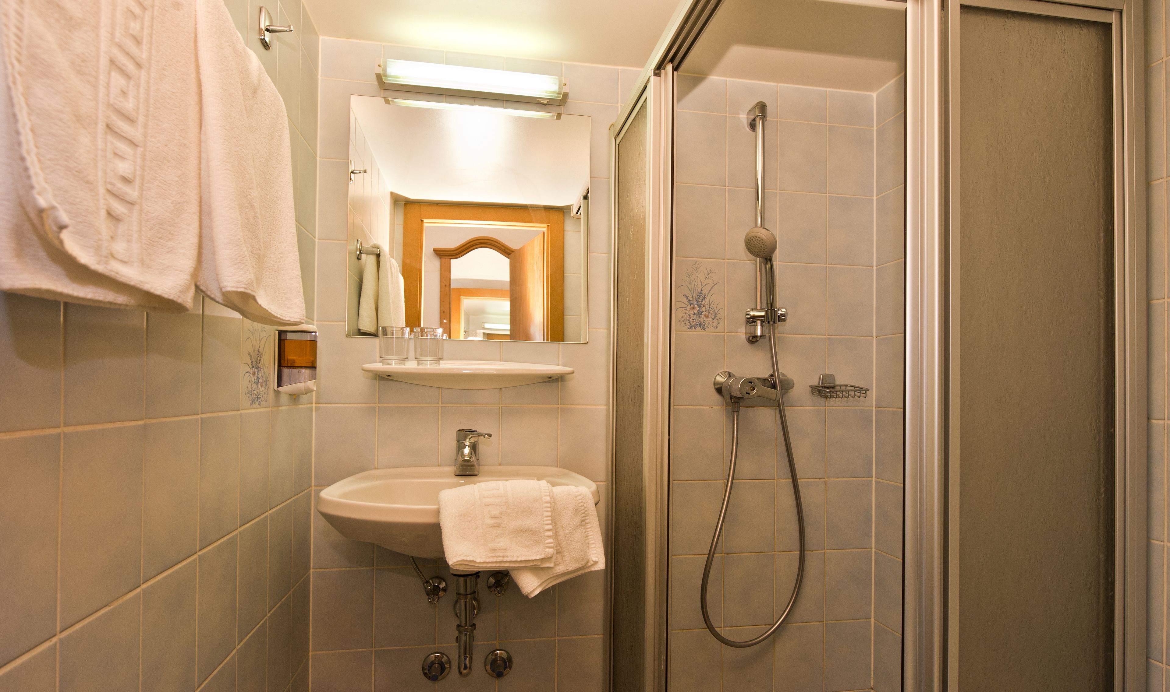 traditional double room (krokus) | bathroom | shower, towels