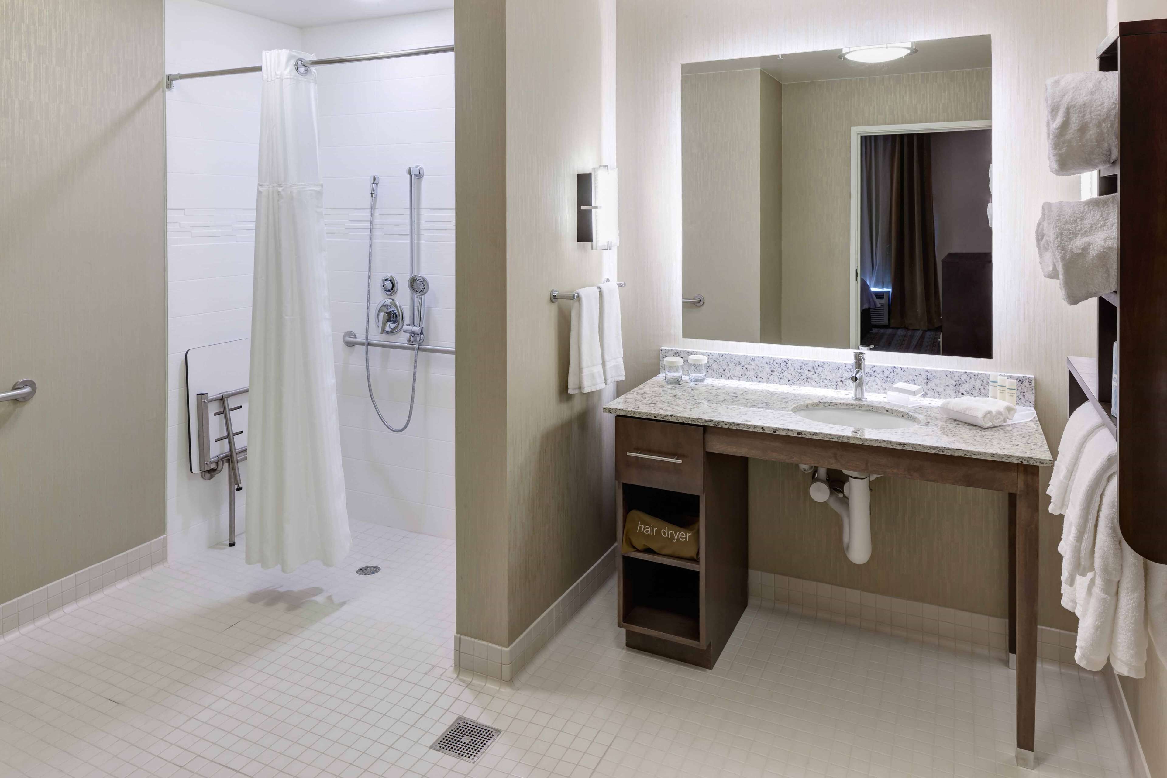 suite, 1 king bed, accessible, non smoking (roll in shower) | bathroom | free toiletries, hair dryer, towels