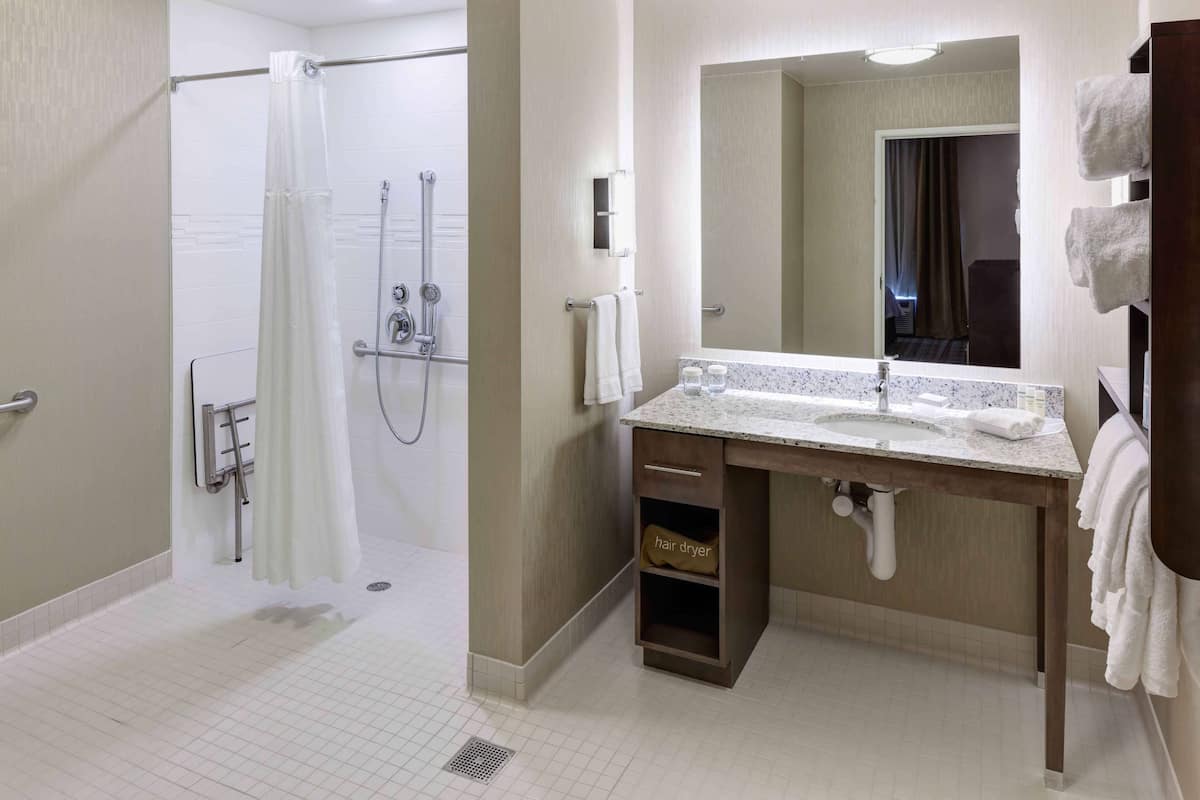 suite, 1 king bed, accessible, non smoking (roll in shower) | bathroom | free toiletries, hair dryer, towels