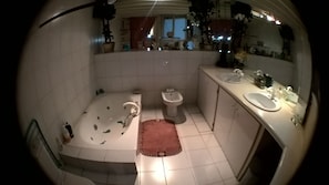 Double or Twin Room | Bathroom | Bathtub, jetted bath, hair dryer, bidet