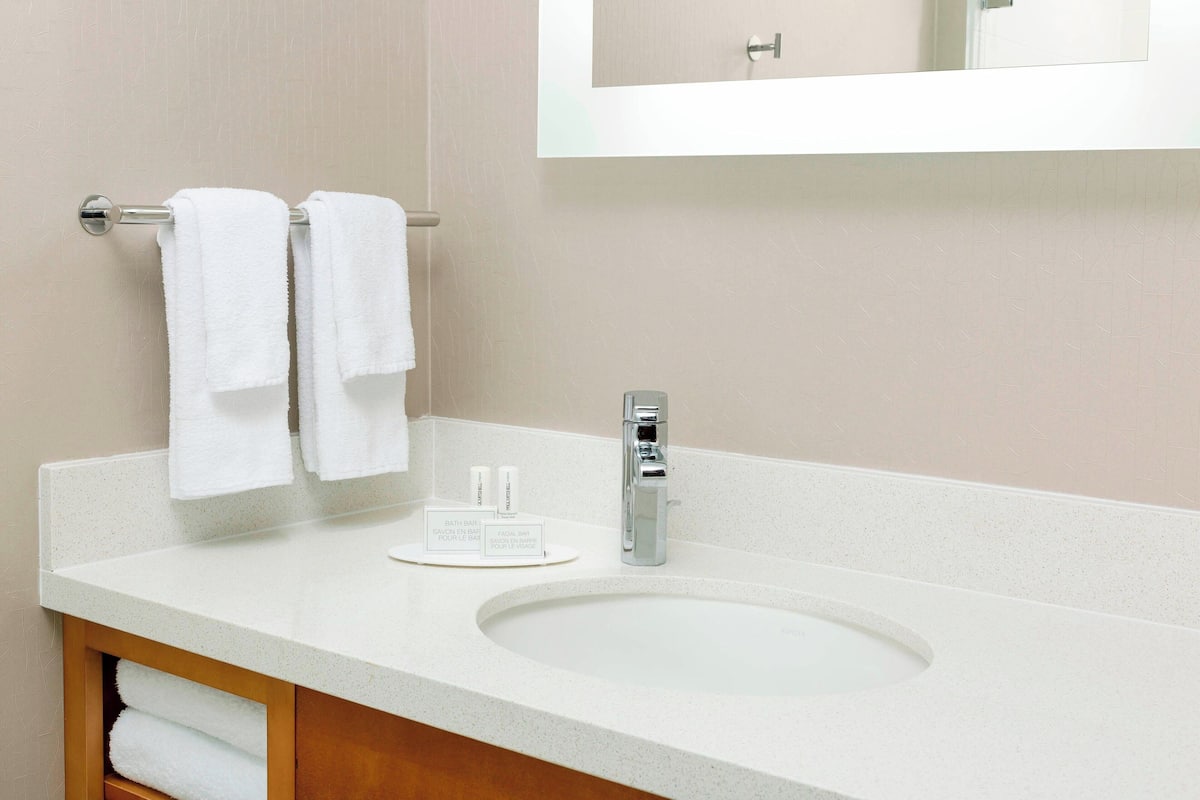 free toiletries, hair dryer, towels