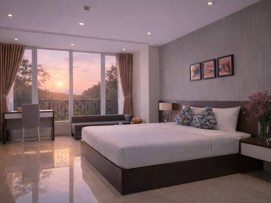 Bar mini, peti besi dalam bilik, meja, langsir/tirai gelap terus