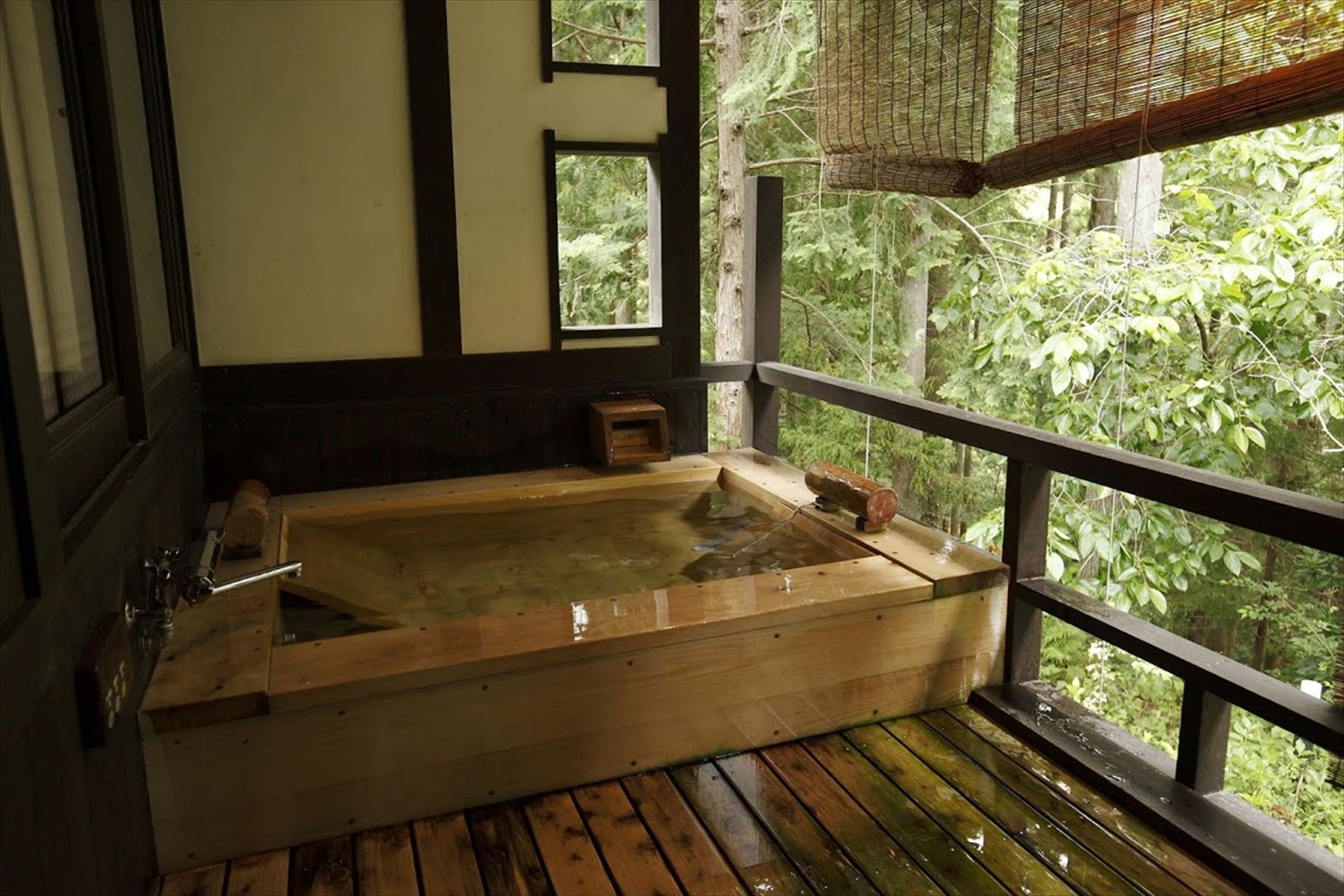 Japanese Suite Room with Open-Air Bath | Bathroom | Separate tub and shower, deep soaking tub, free toiletries, slippers