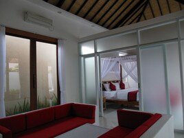 Luxury Villa, 1 Bedroom, Private Pool, Pool View | Living area | 32-inch flat-screen TV with satellite channels, TV, DVD player