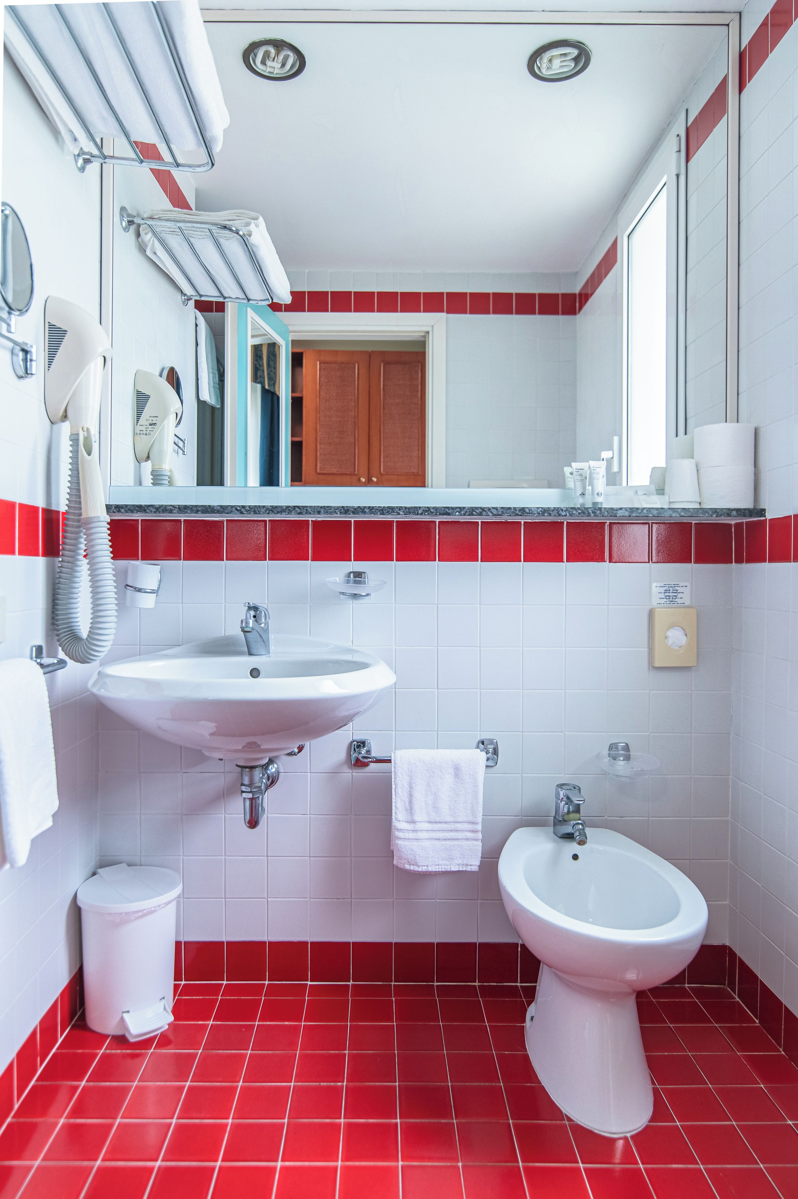 Une salle de bain avec un lavabo, un bidet et un miroir.