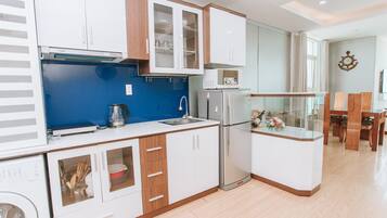 Presidential Studio, Ocean View, Oceanfront | Private kitchen | Full-size fridge, microwave, stovetop, rice cooker