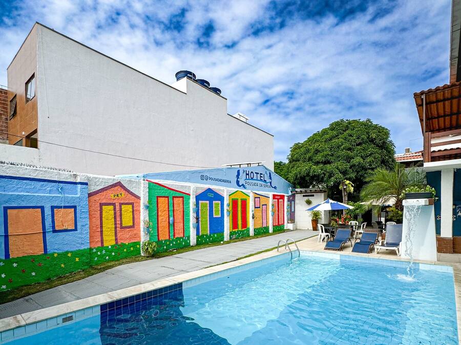 Outdoor pool, pool umbrellas, pool loungers