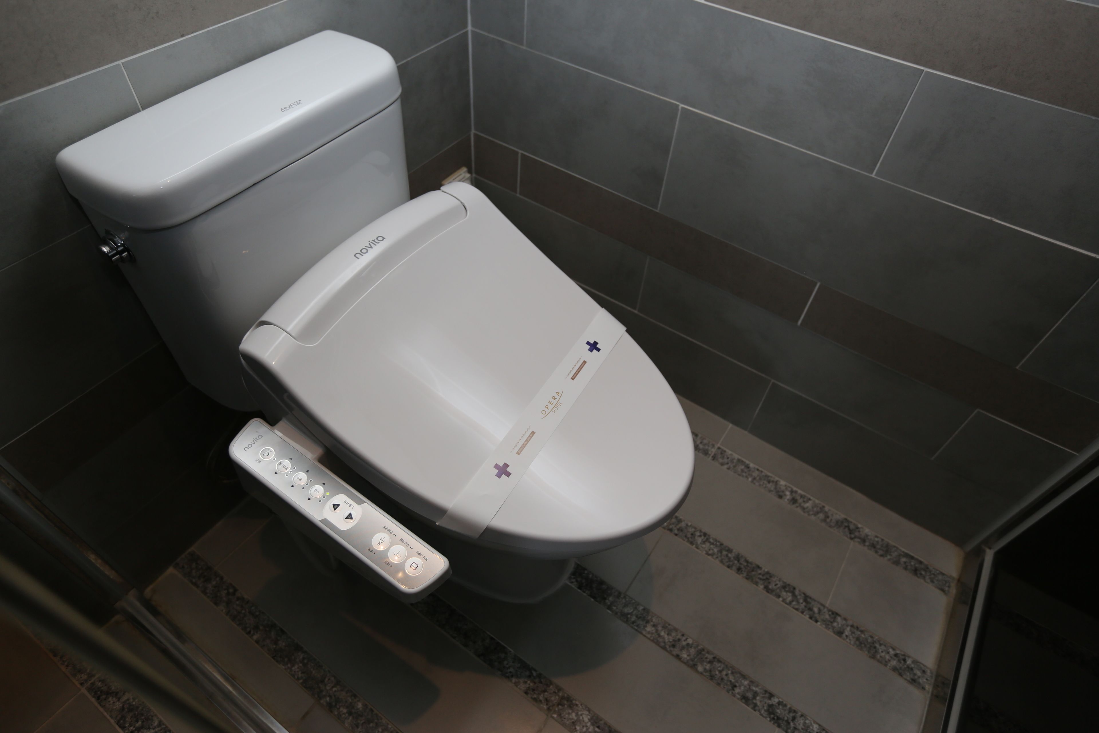 Des toilettes modernes dotées d’un panneau de commande et d’une fonction bidet.